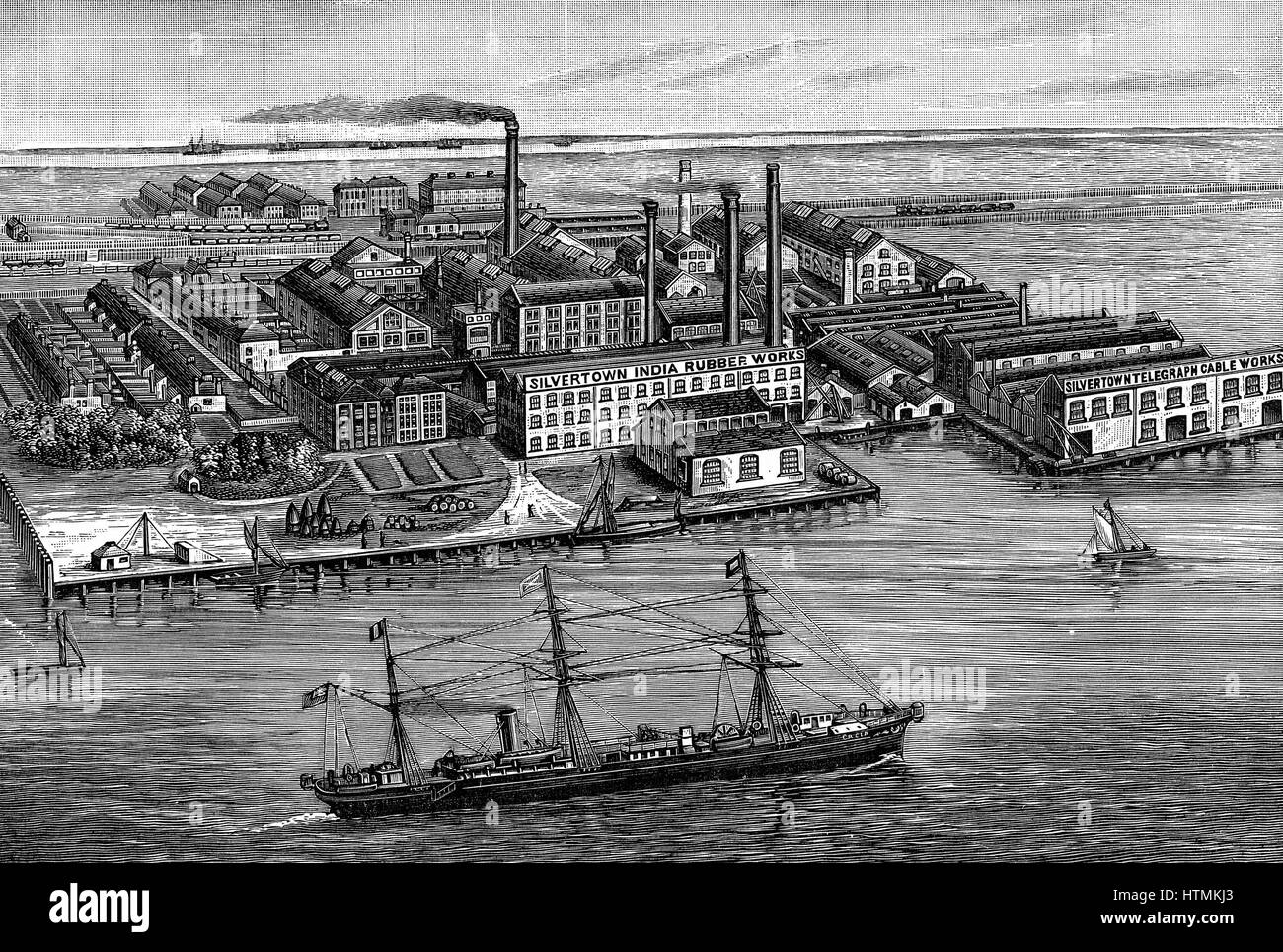 L'Inde Caoutchouc, gutta percha & Telegraph Works Company, Silvertown, Londres. La gravure sur bois 1887 Banque D'Images