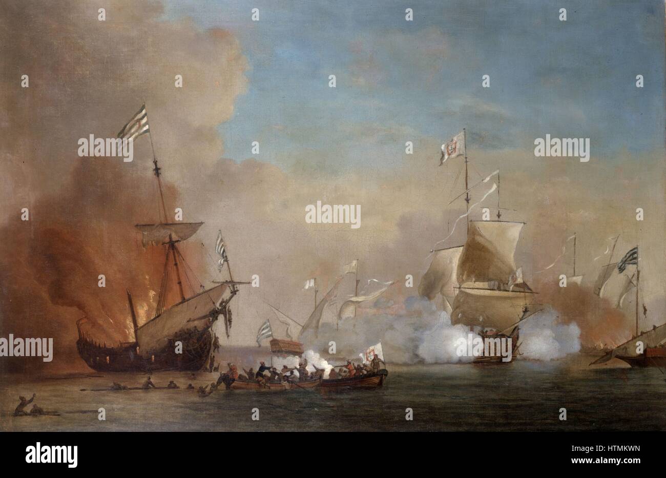 L'École de Willem van der Velde le jeune "pirates attaquent un navire de guerre anglais", 18e siècle Banque D'Images