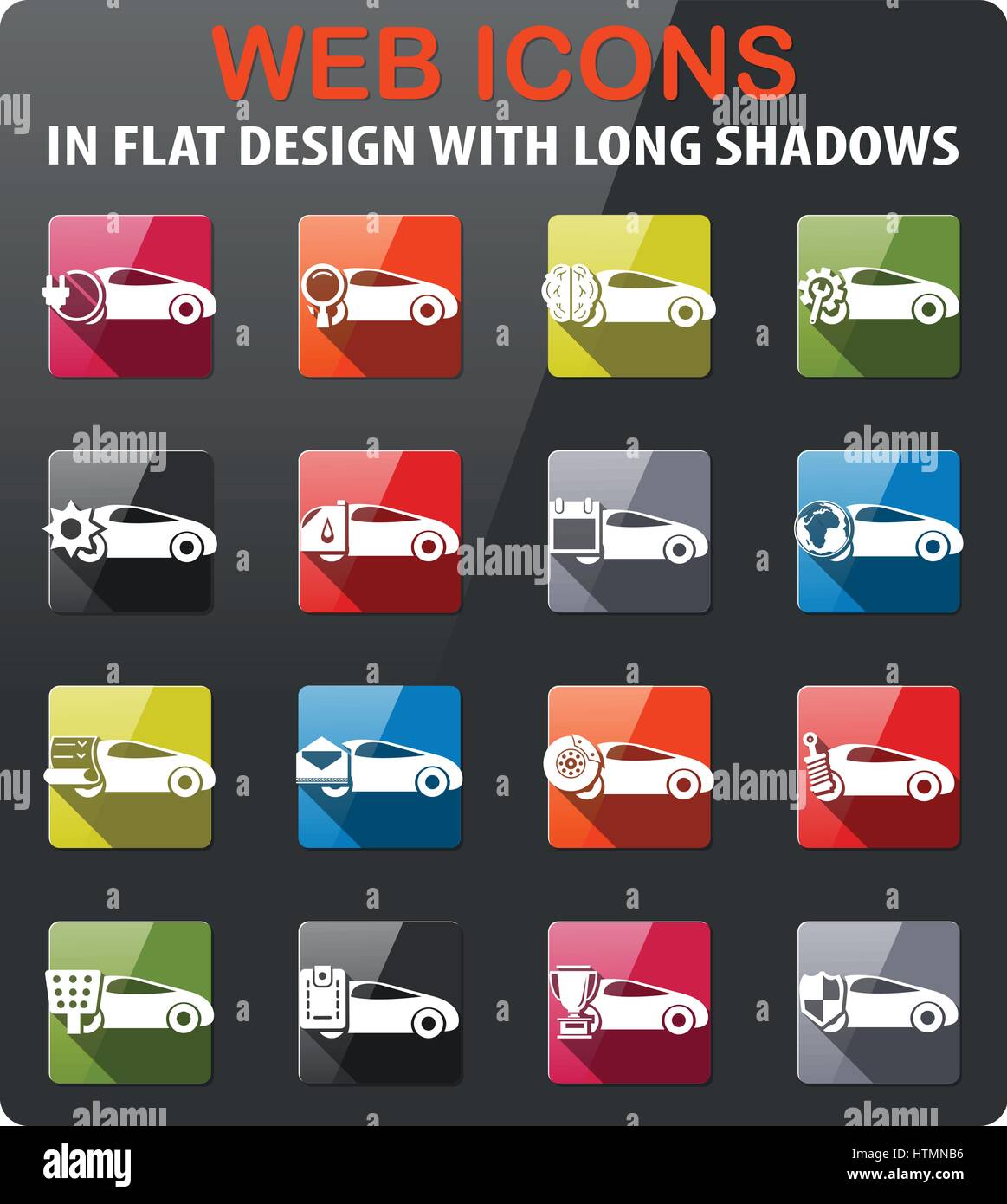 Service de voiture icons set dans la télévision et d'une grande ombre Illustration de Vecteur