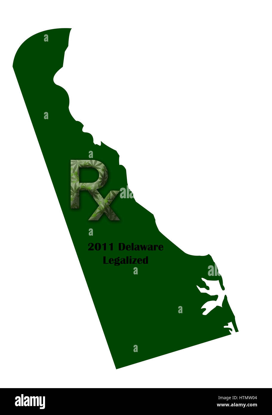 Carte de l'Etat du Delaware illustrant quand la marijuana médicale a été légalisé. Banque D'Images
