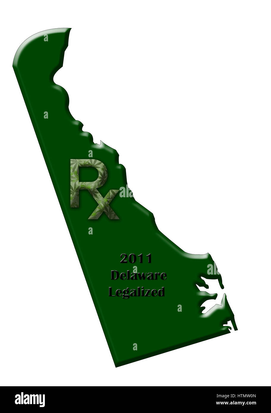 Carte de l'Etat du Delaware illustrant quand la marijuana médicale a été légalisé. Banque D'Images