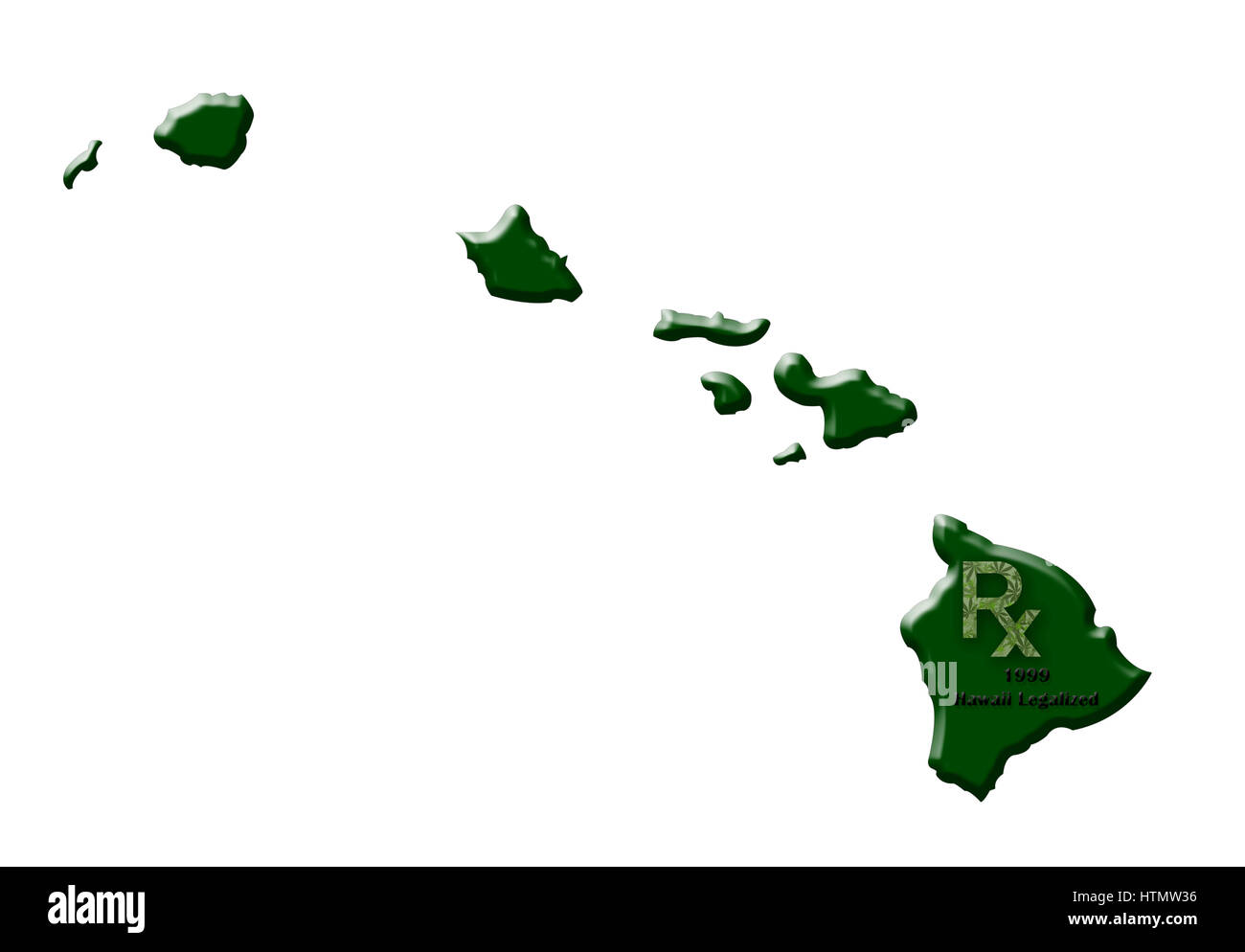 Carte de l'Etat de Hawaii illustrant quand la marijuana médicale a été légalisé. Banque D'Images