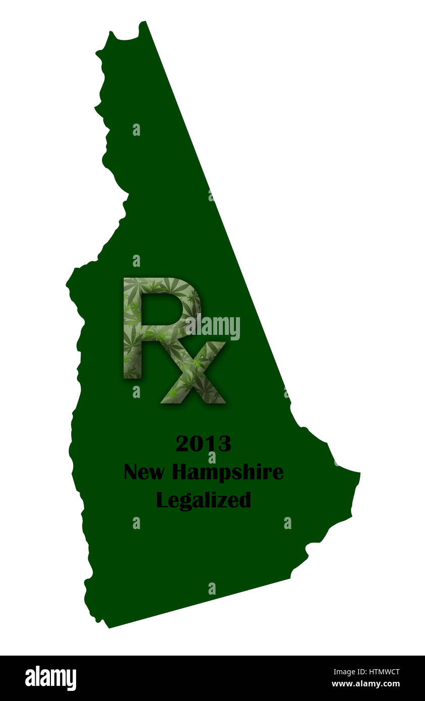 Carte de l'Etat du New Hampshire illustrant quand la marijuana médicale a été légalisé. Banque D'Images