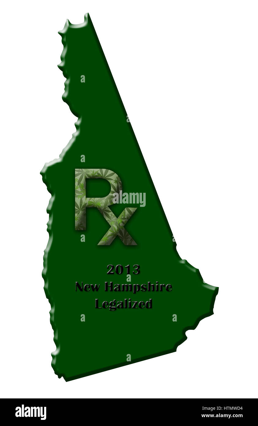 Carte de l'Etat du New Hampshire illustrant quand la marijuana médicale a été légalisé. Banque D'Images