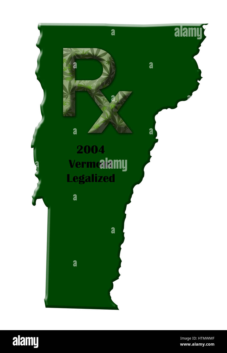 Plan de l'état du Vermont illustrant quand la marijuana médicale a été légalisé. Banque D'Images