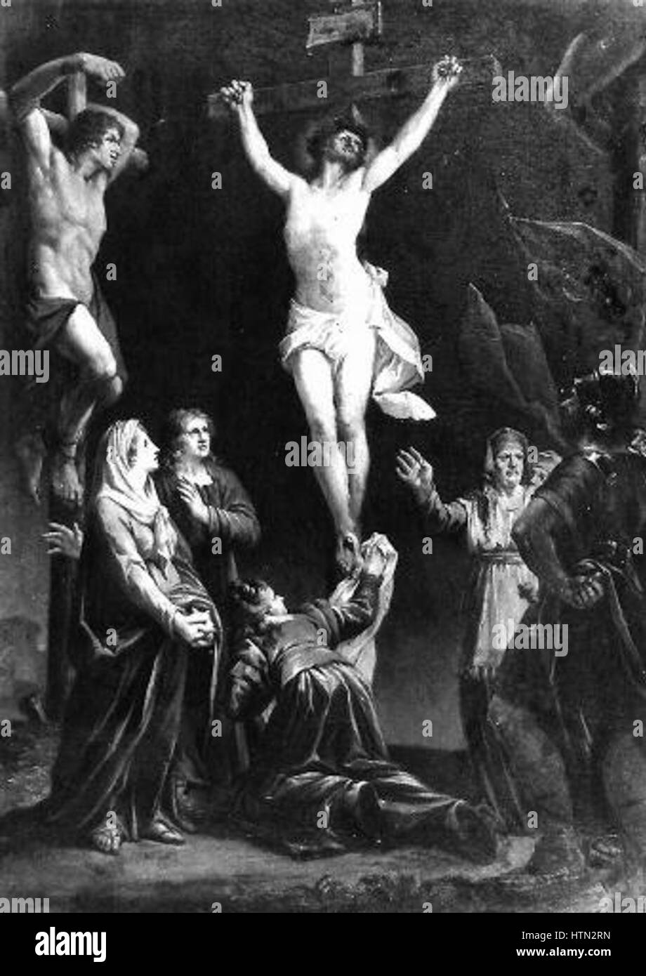 Ludvik Kohl (1746-1821) était un artiste tchèque connu pour ses peintures religieuses, dont Ukrizovani (la Crucifixion). Cette œuvre présente une sombre représentation de la crucifixion du Christ, capturant à la fois l’angoisse physique et spirituelle de la scène. L’utilisation de la lumière et de l’ombre par Kohl renforce l’intensité émotionnelle, ce qui en fait une contribution significative à l’art religieux tchèque au XVIIIe siècle. Banque D'Images
