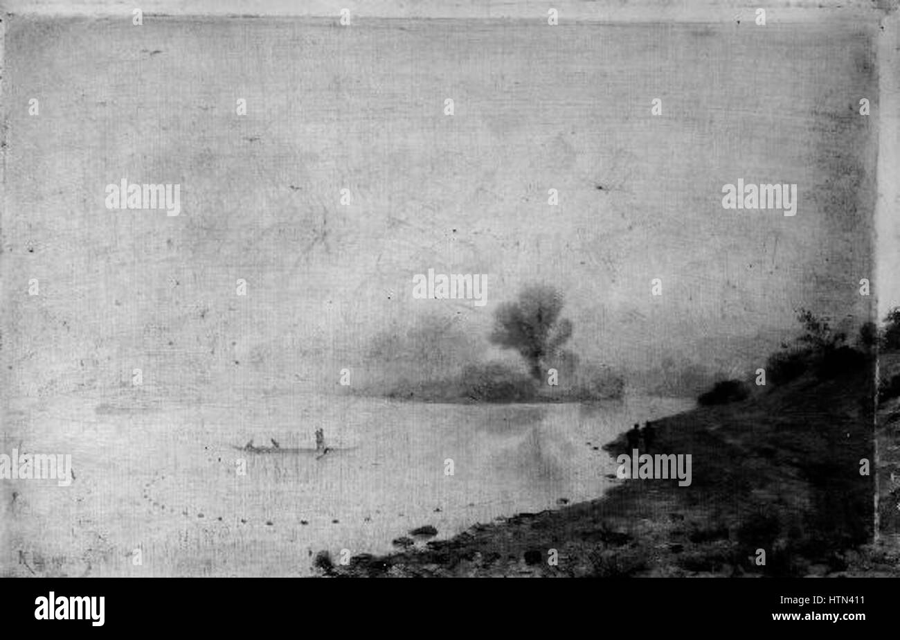 'Vylov rybnika' de Karel Liebscher dépeint la scène de la pêche, capturant le moment d'une récolte de poisson dans un étang. La peinture reflète l'attention de Liebscher à la vie rurale et aux coutumes traditionnelles tchèques au XIXe siècle. Banque D'Images