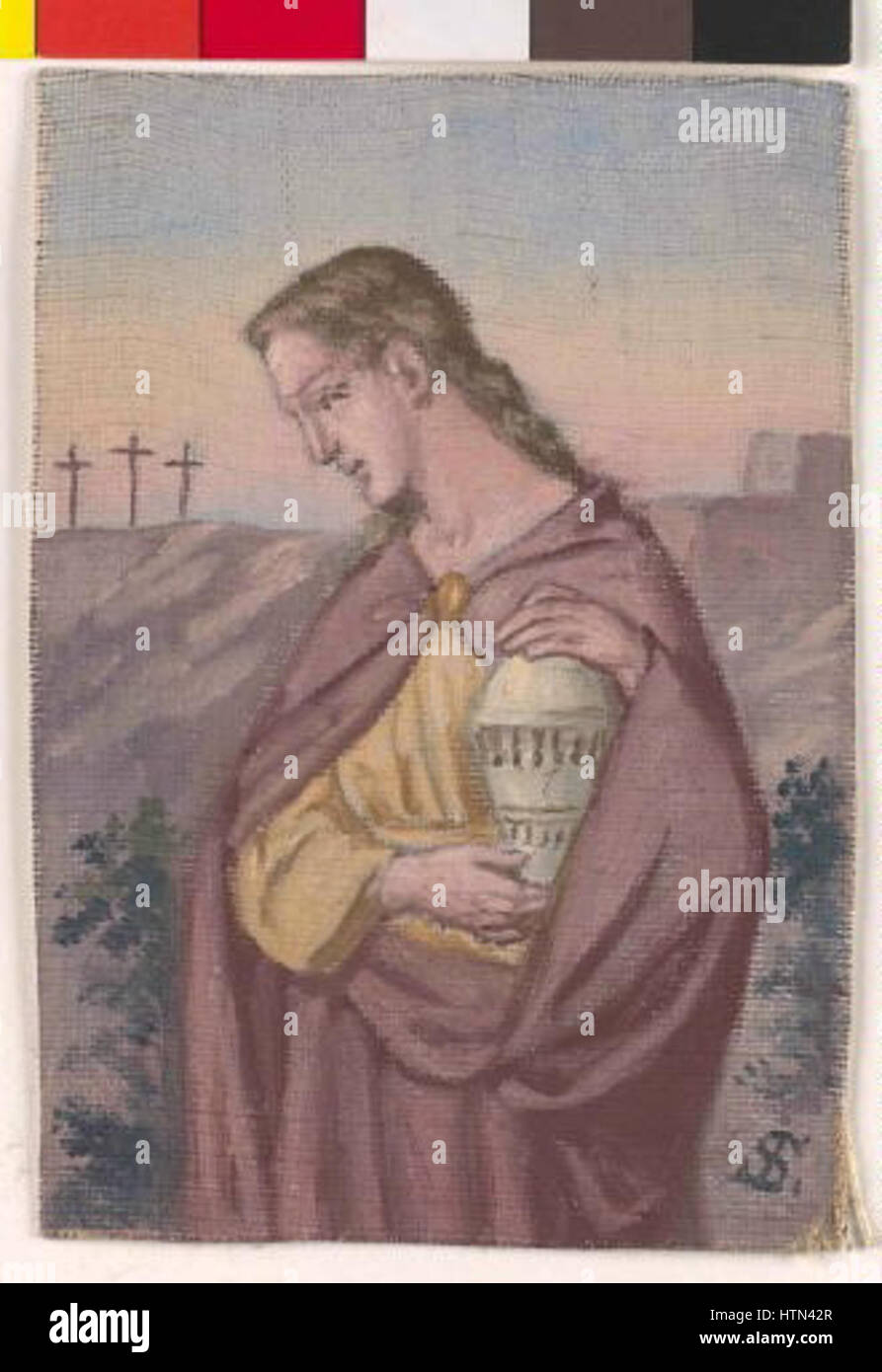 Le Sv. De Karel Javurek Magdalena' (Sainte Madeleine) est un portrait du XIXe siècle représentant la sainte avec une émotion intense et une profondeur spirituelle. L’utilisation de la couleur et de l’expression par Javurek véhicule un thème religieux dramatique. Banque D'Images