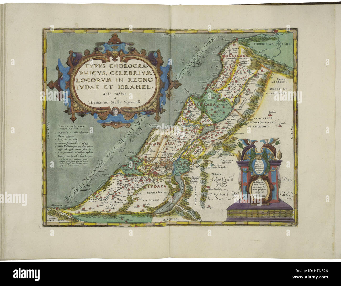 La carte d'Israël d'Abraham Ortelius, qui fait partie de son célèbre atlas "Theatrum Orbis Terrarum", fournit une représentation géographique détaillée de la région à la fin du XVIe siècle, mettant en valeur la cartographie moderne. Banque D'Images