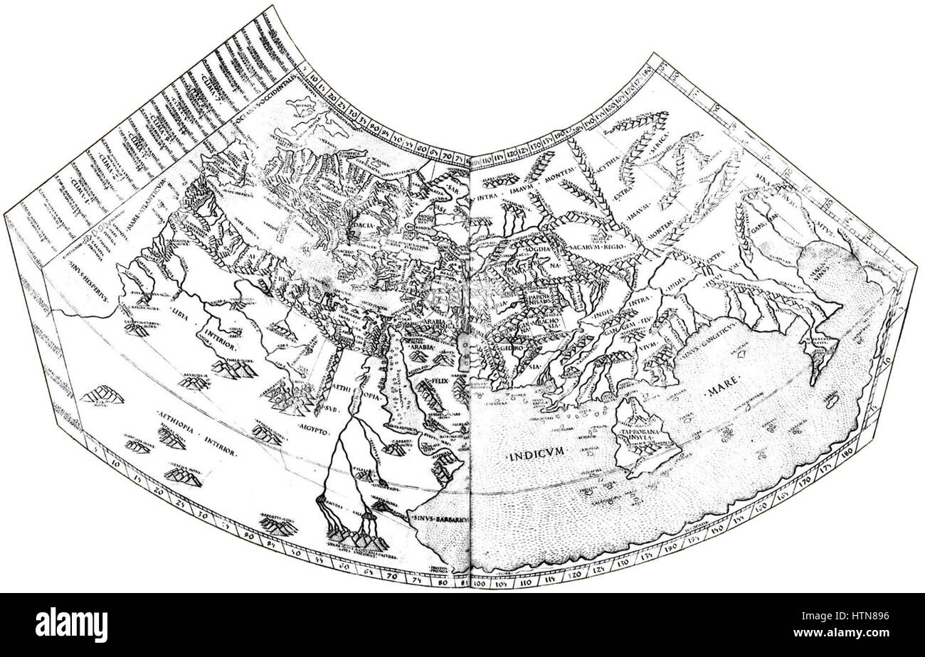 'Habitabilis notre Tabula' (1490b) est une carte historique représentant le monde connu à la fin du XVe siècle. La carte reflète la compréhension géographique médiévale et donne un aperçu de la vision du monde européenne de l'époque, illustrant les continents et les territoires connus. Banque D'Images