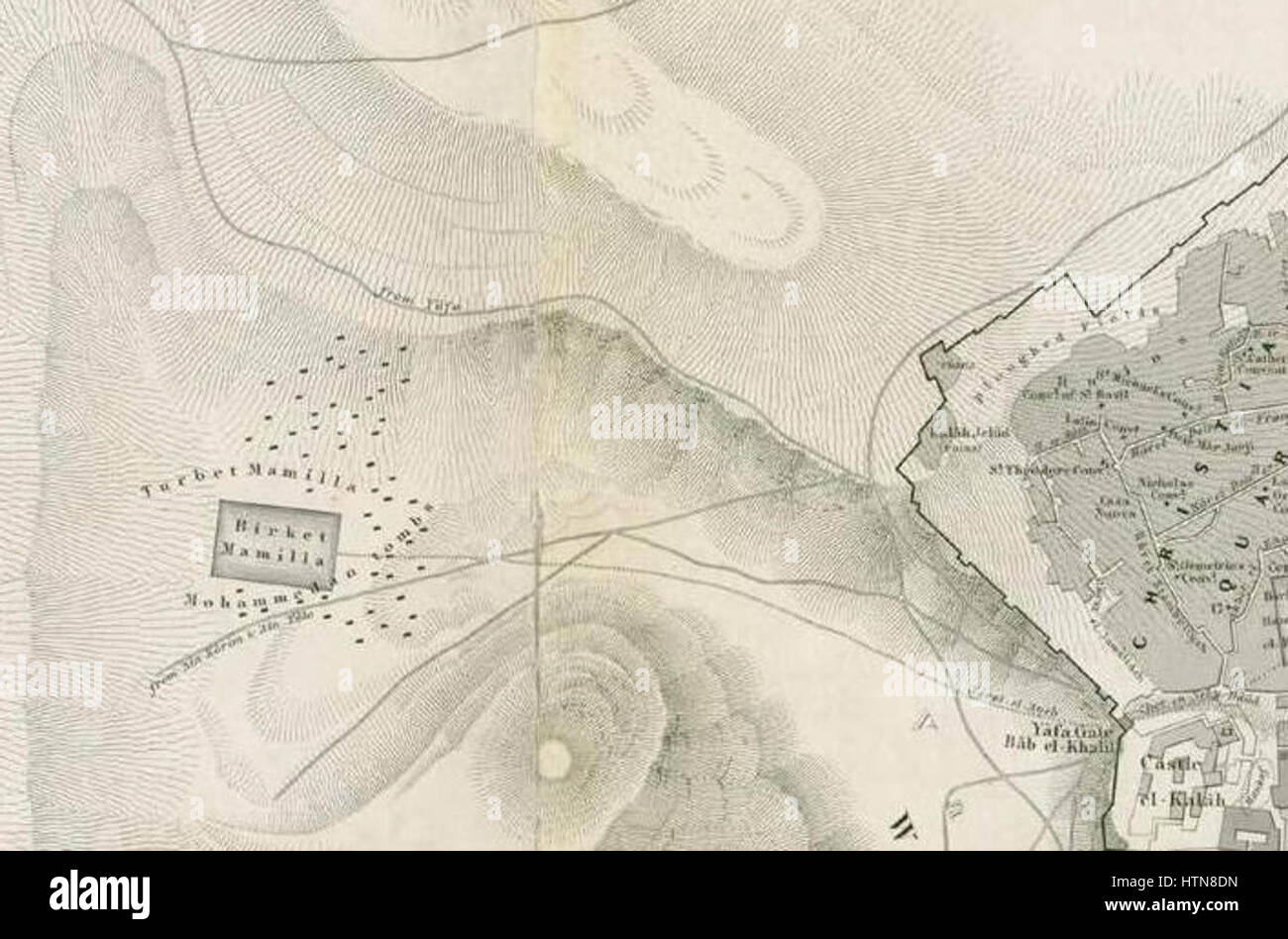 Bibliothèque nationale d'Israël - Carel Willem Meredith van de Velde Plan de la ville et des environs de Jérusalem - Jaffa Road Banque D'Images