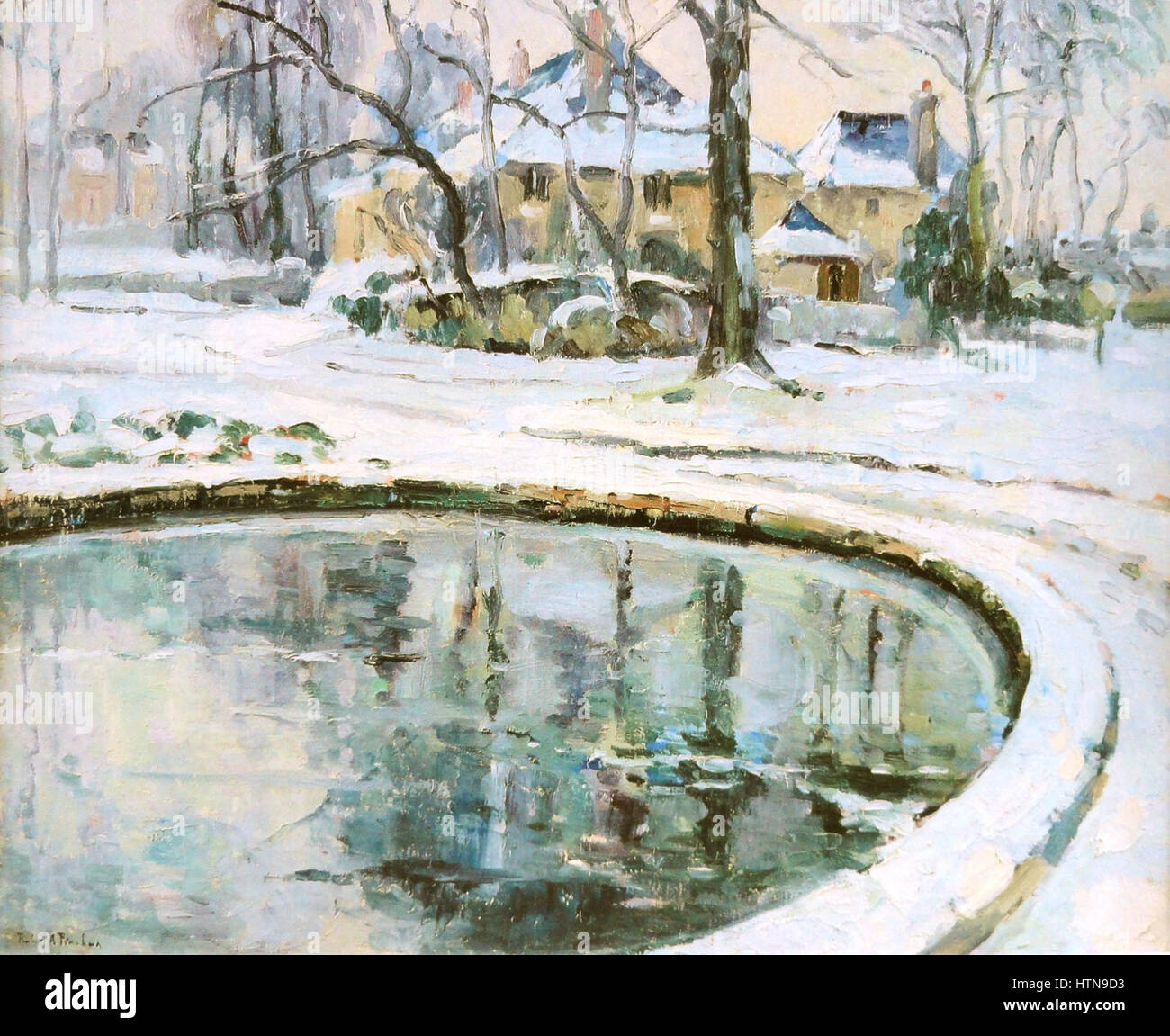 Robert Antoine Pinchon, le bassin, neige, huile sur toile, 50 x 60 cm Banque D'Images