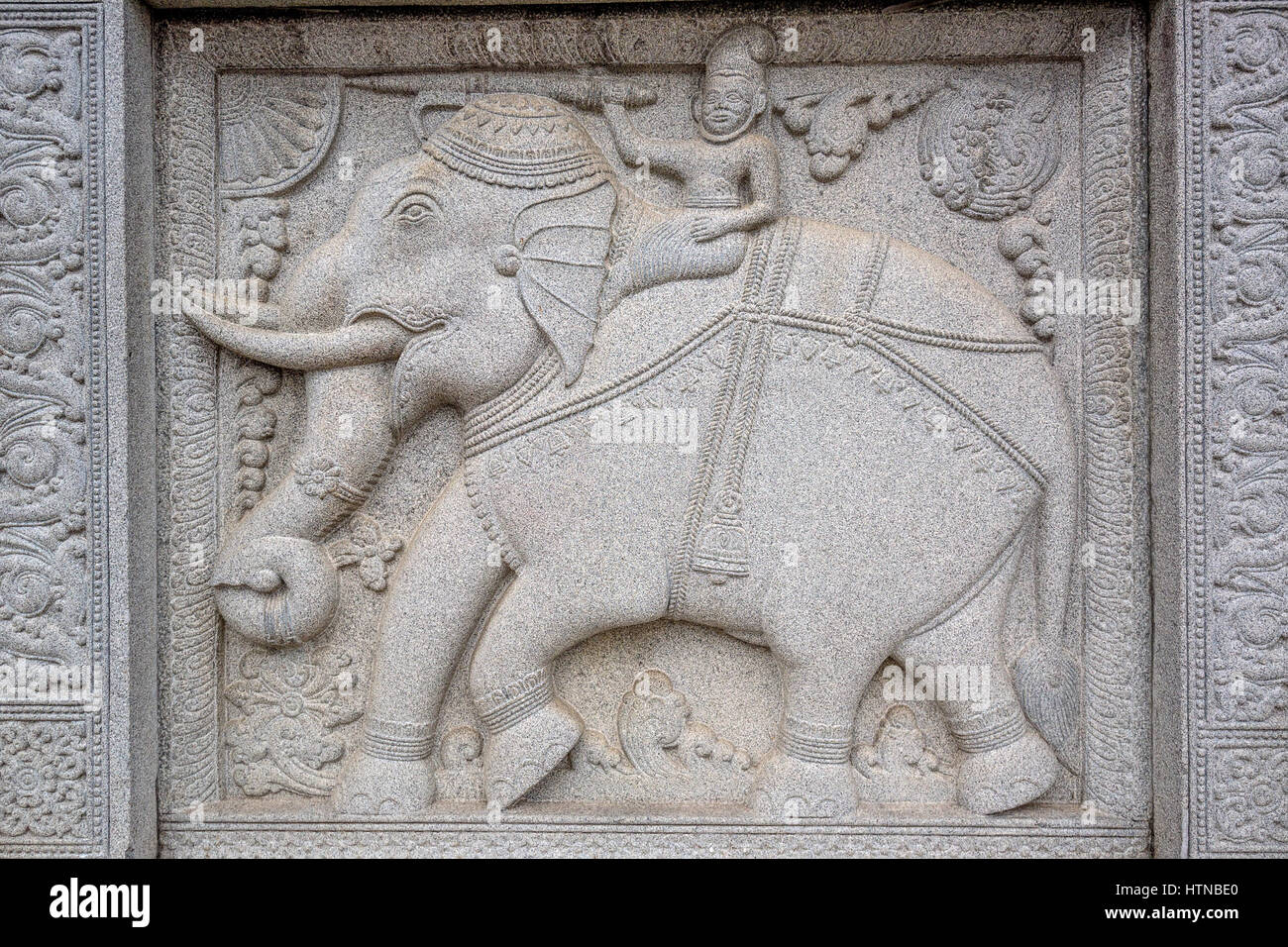 Sculptures en pierre d'éléphants dans un temple hindou Banque D'Images