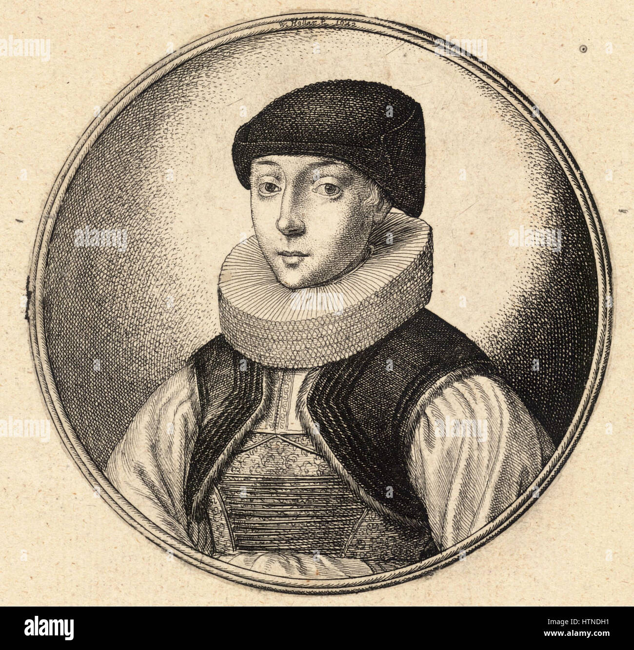 Place Wenceslas Hollar - Femme avec capuchon noir plissé et ruff (état 1) Banque D'Images Place Wenceslas Hollar - Femme avec capuchon noir plissé et ruff (état 1) Banque D'Images