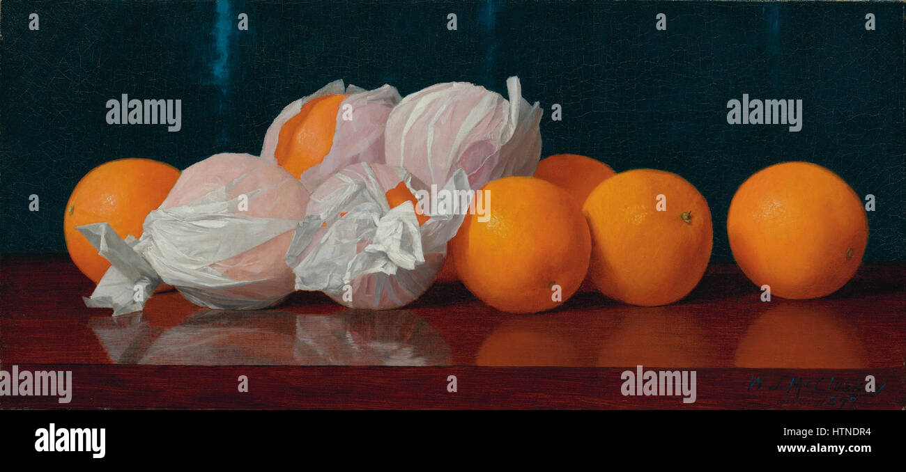 William J. McCloskey - enveloppé les oranges sur une table Banque D'Images