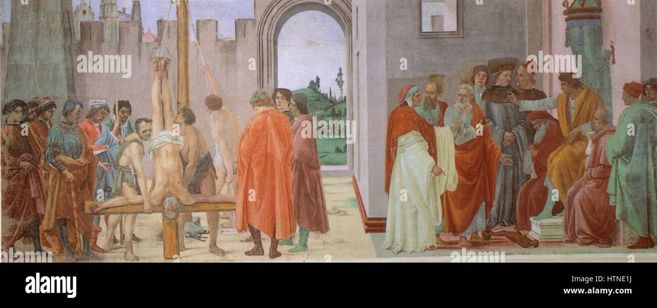 Chapelle Brancacci, Disputa di Simon Mago e Crocifissione di Pietro (restaurato), Filippino Lippi Banque D'Images