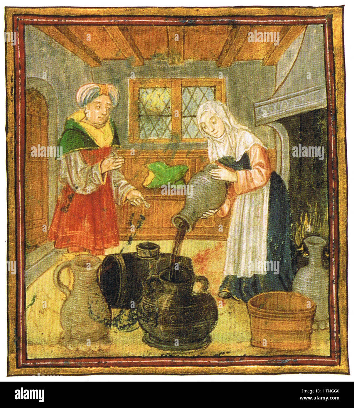 La conservation du vin médiéval Banque D'Images