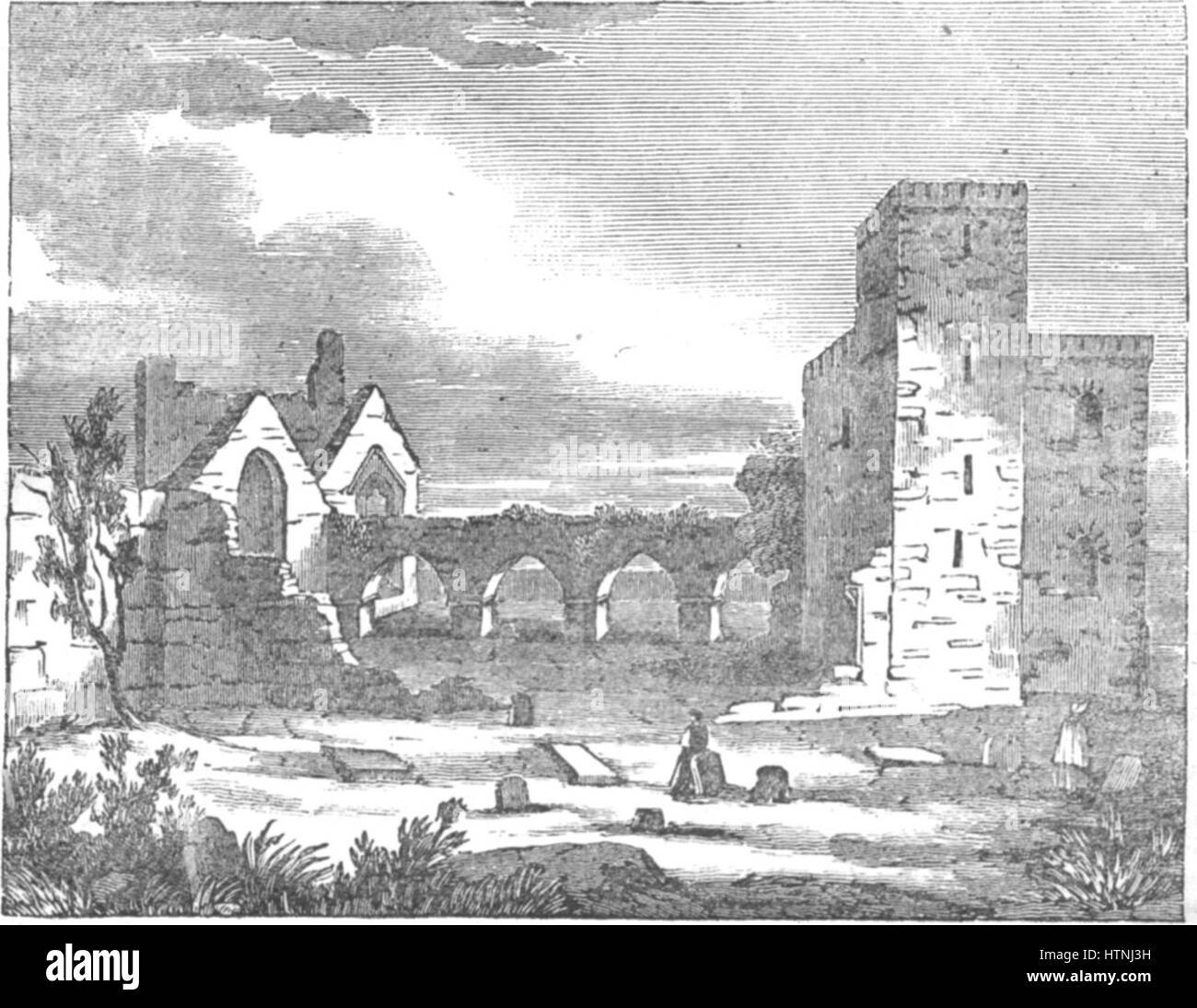 L'ancienne église à Selsker, Wexford (le Dublin Penny Journal, août 1834) Banque D'Images