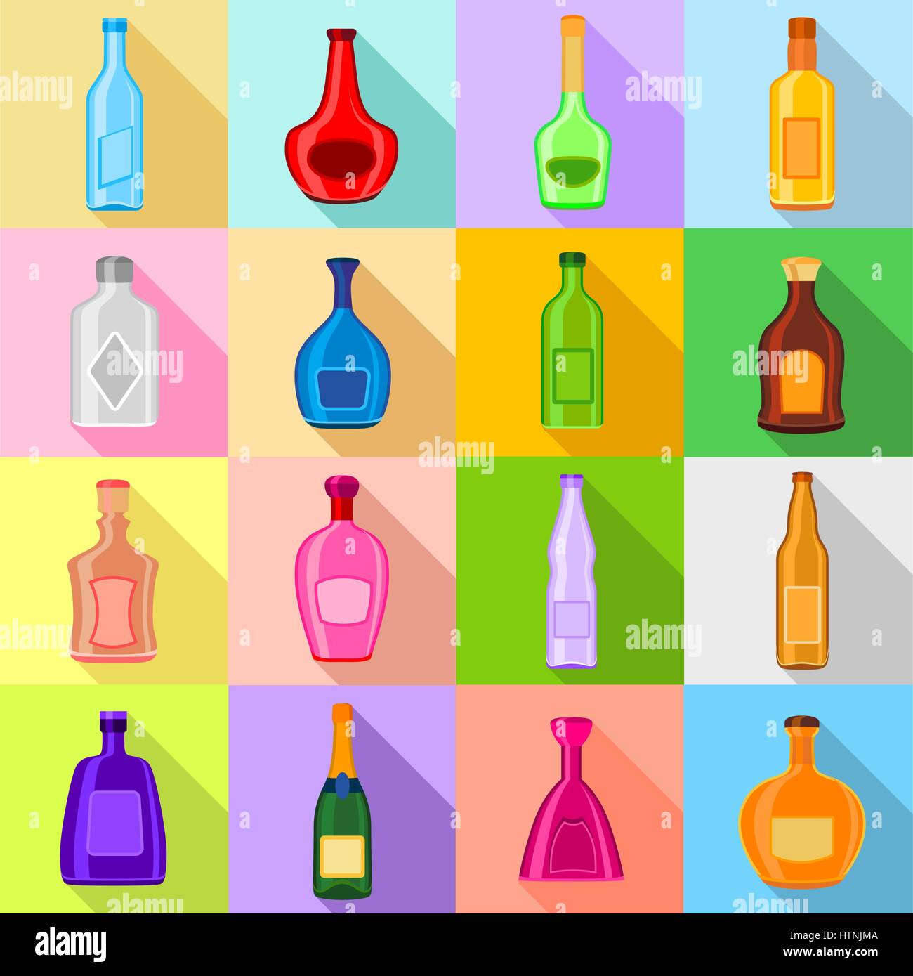 Bouteilles icons set. Télévision illustration de bouteilles 16 icons ...