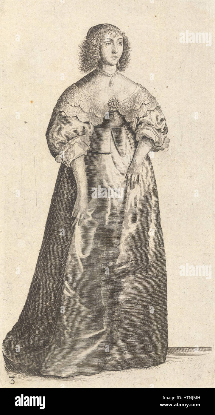 « Lady with large Jewel » de Wenceslas Hollar, dans son quatrième état, met en valeur l'habileté de l'artiste à graver, capturant un portrait détaillé d'une femme ornée d'un bijou orné. La pièce met en valeur la précision de Hollar dans le travail au trait et sa capacité à rendre les textures et les détails dans l'impression. Banque D'Images