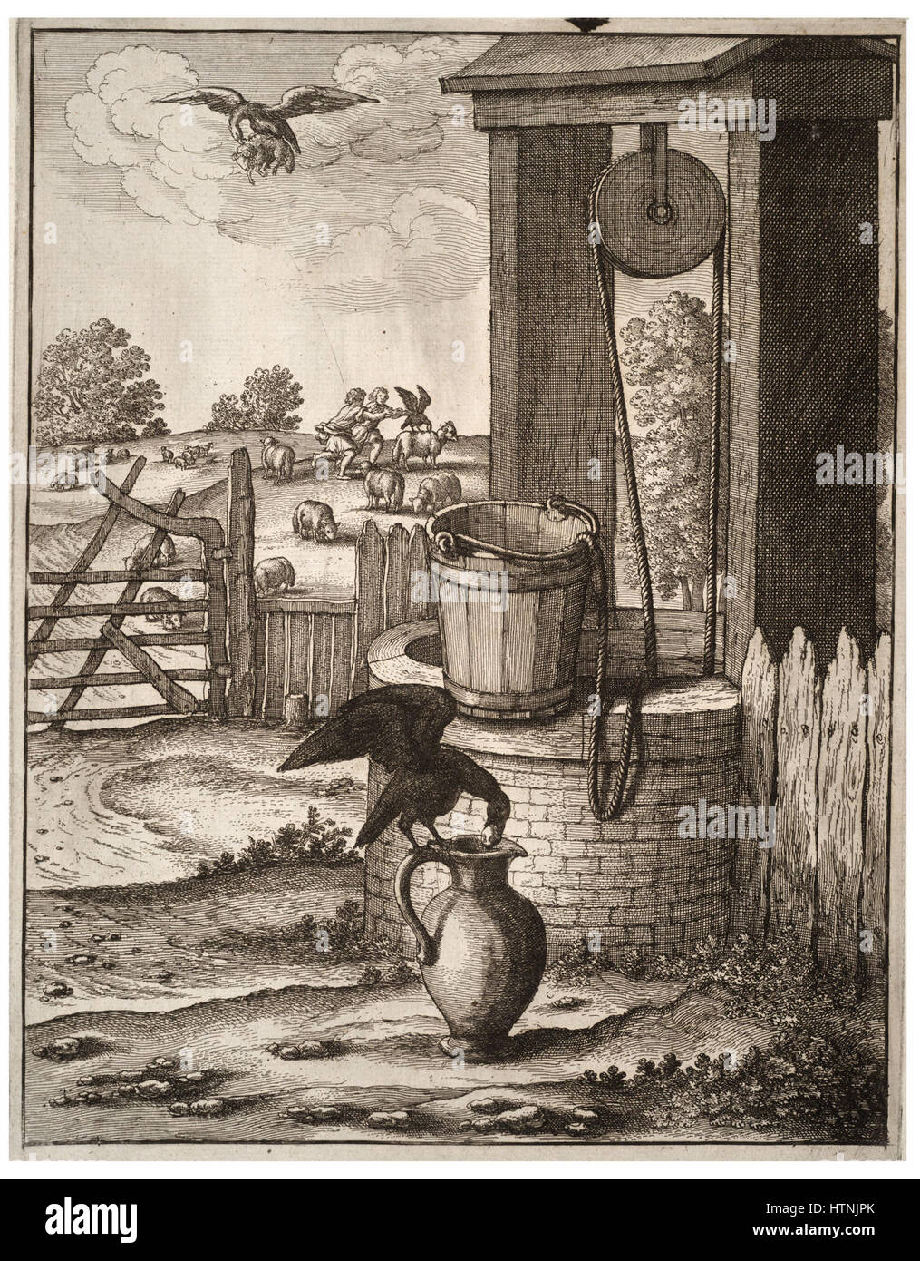 Place Wenceslas Hollar - Le corbeau et le lanceur (état 1) Banque D'Images