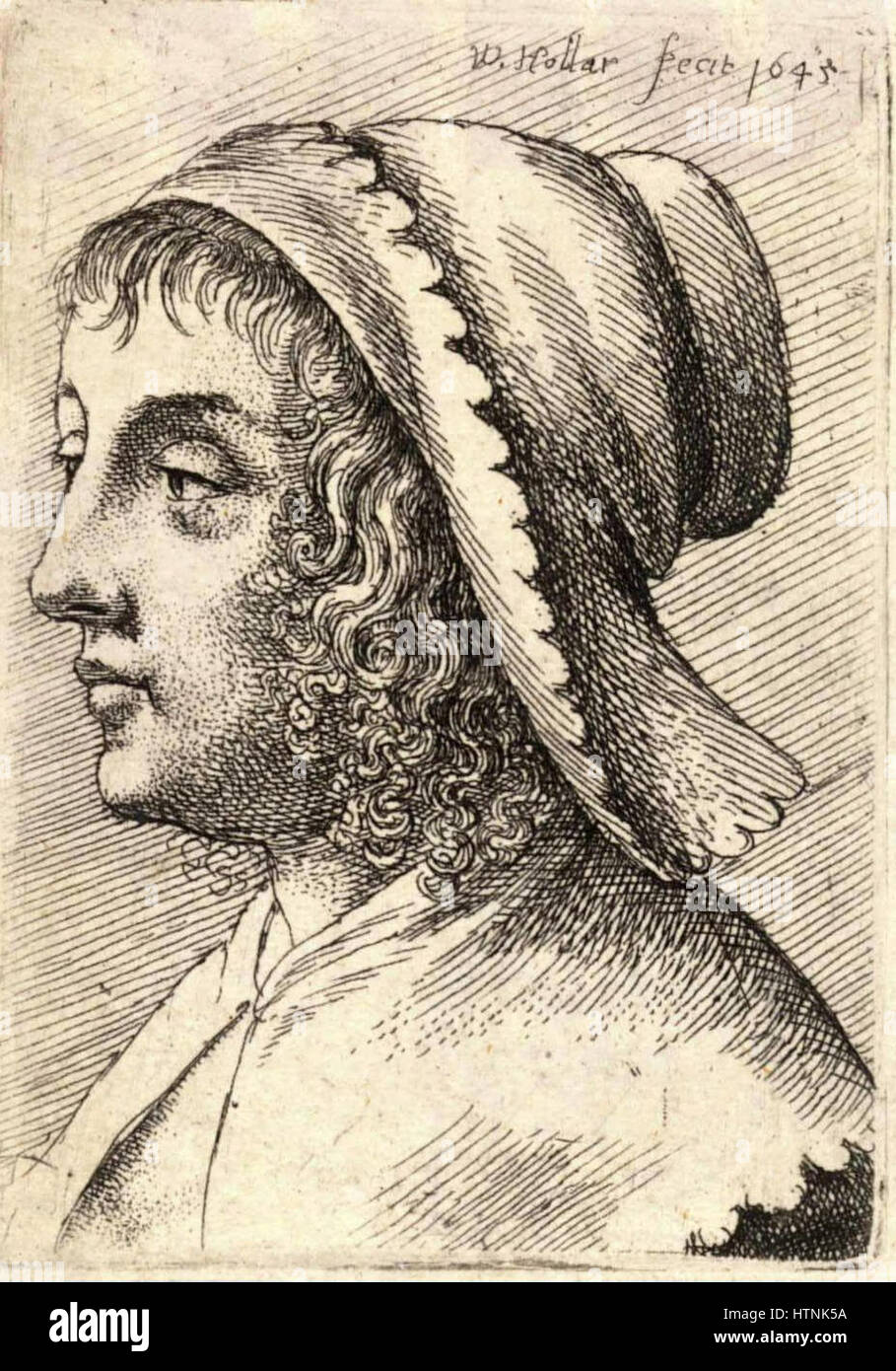 Place Wenceslas Hollar - Femme avec bonnet avec bord dentelé Banque D'Images