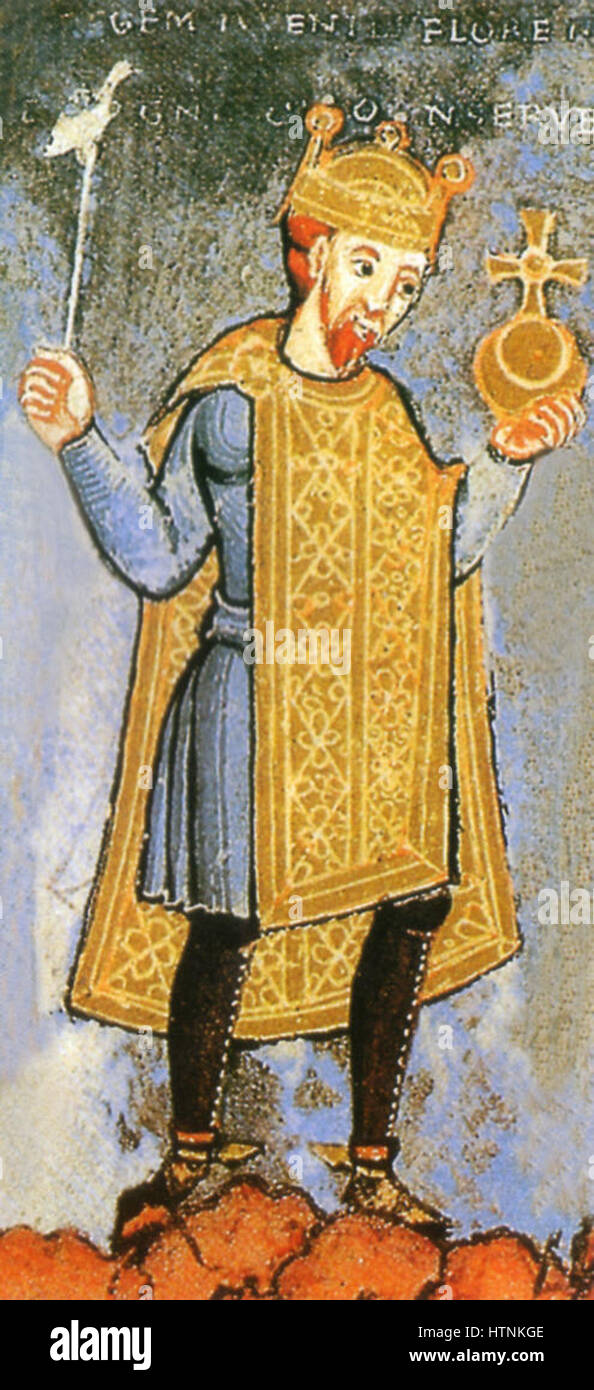 Le portrait miniature de Heinrich III, empereur romain germanique, représente l'empereur en tenue royale, soulignant son statut royal et son autorité. L'œuvre est une représentation historique importante, soulignant le rôle du Saint Empire romain germanique pendant son règne. Banque D'Images