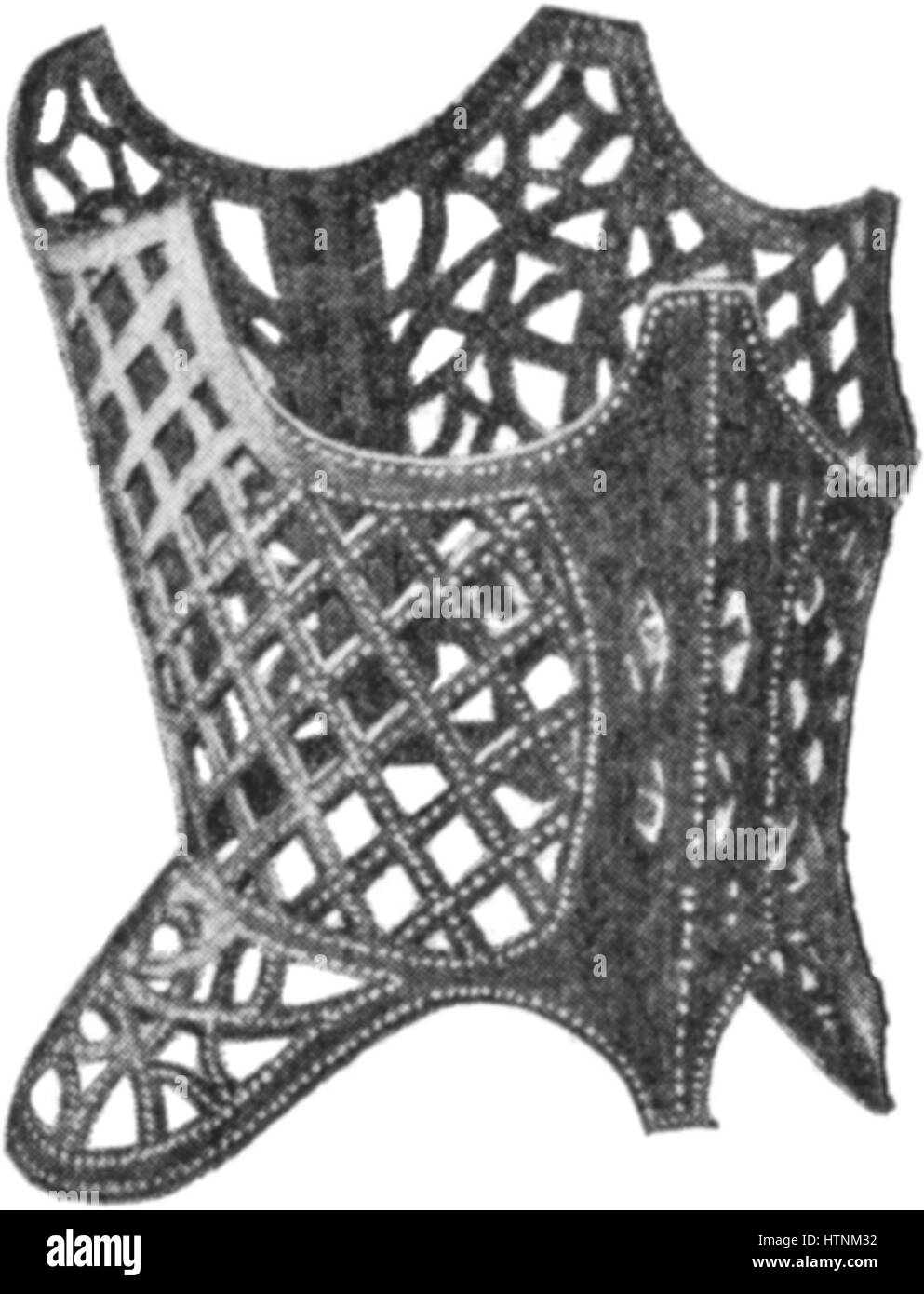 'Le corset de toilette' est une illustration de mode, mettant en valeur le design d'un corset du 19ème siècle, qui met en évidence la mode complexe et les normes de beauté sociétale de l'époque. Banque D'Images