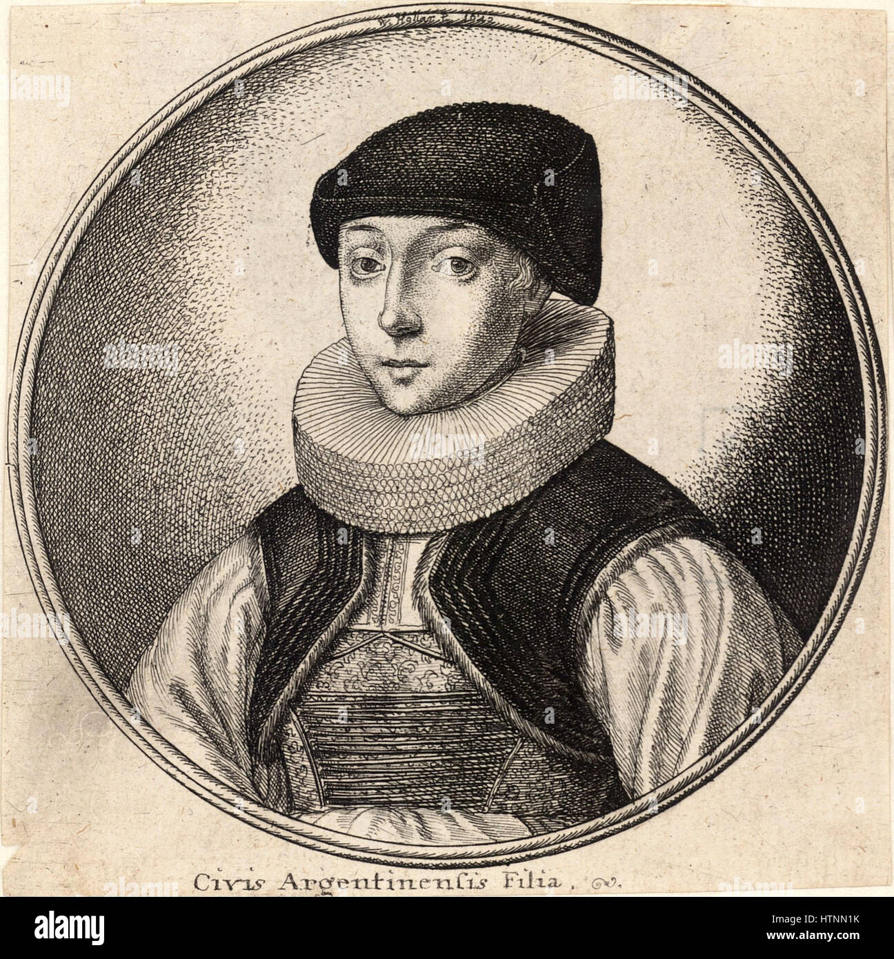 Place Wenceslas Hollar - Femme avec capuchon noir plissé et ruff (état 2) Banque D'Images Place Wenceslas Hollar - Femme avec capuchon noir plissé et ruff (état 2) Banque D'Images