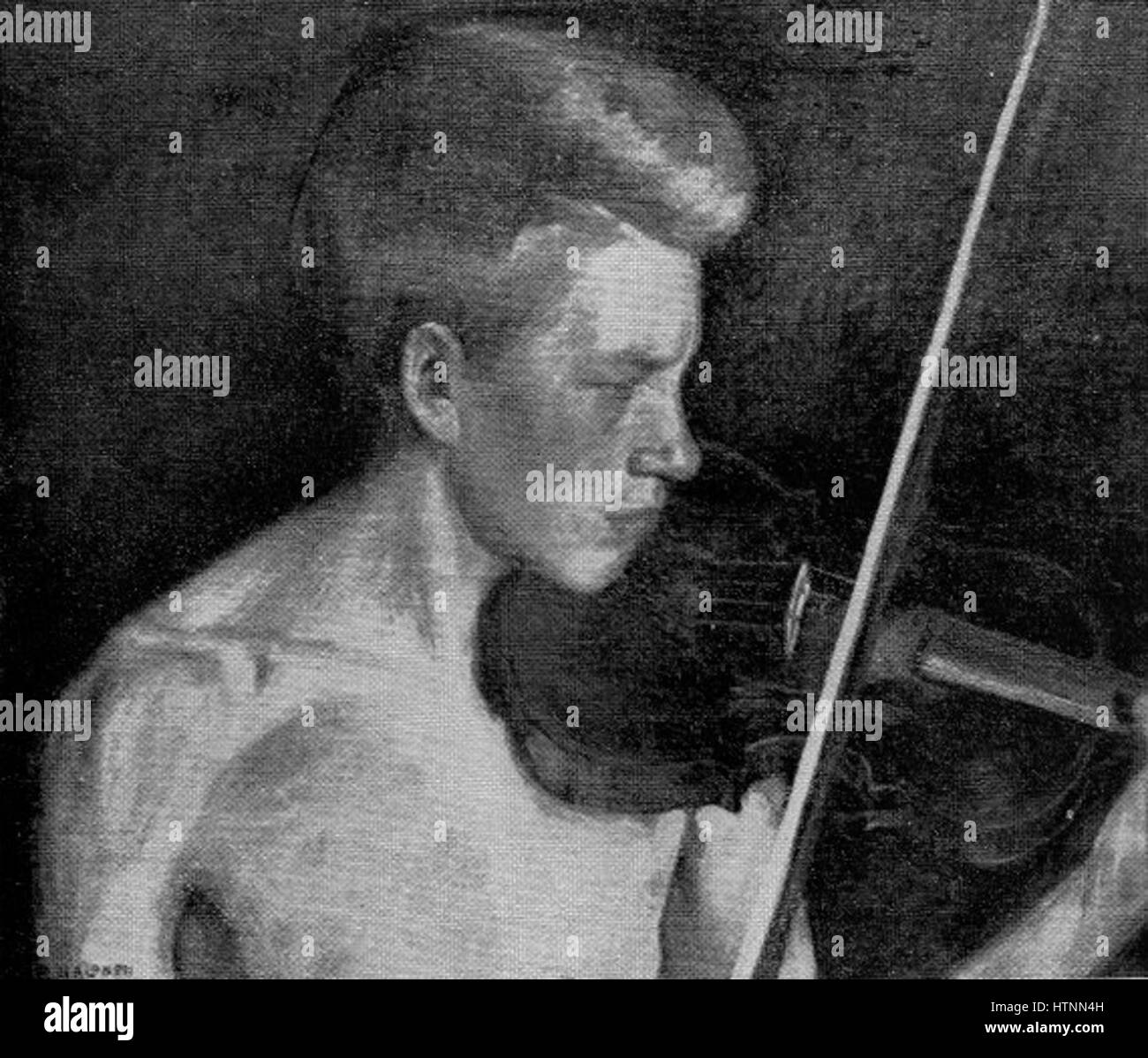 Viulunsoittaja, qui signifie « violoniste » en finnois, capture un musicien jouant du violon. L’œuvre met l’accent sur l’intensité émotionnelle et l’expression musicale véhiculées par l’instrument, sujet typique de la peinture de portrait et de genre. Banque D'Images