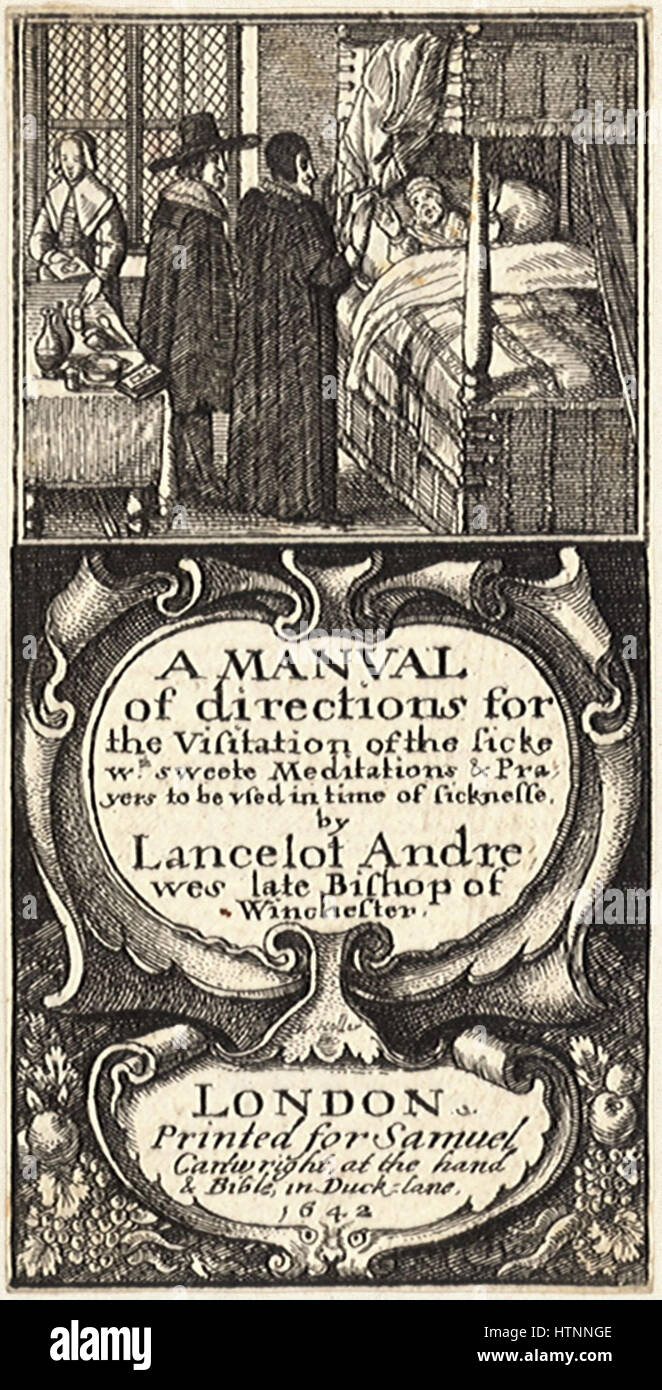 Gravure de Wenceslas Hollar 'Andrewes. Visitation of the Sick' montre un moment intime et compatissant dans la vie religieuse, mettant en évidence le soin et le dévouement du clergé lorsqu'il s'occupe des malades. Banque D'Images