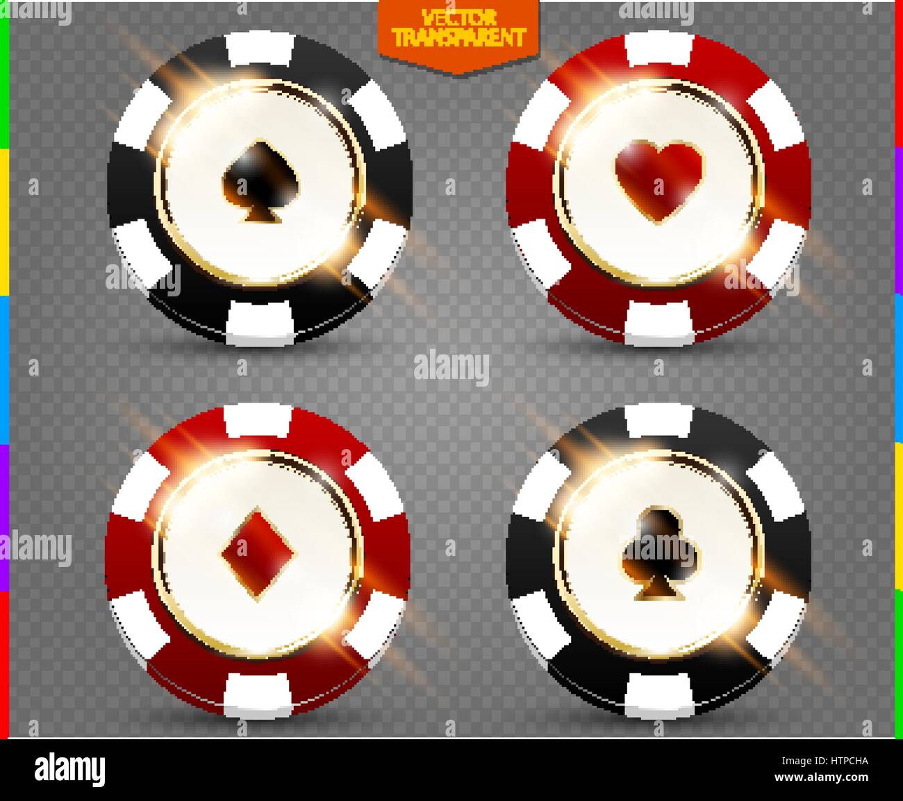 Poker VIP puce noir et rouge collection vector. Casino piques, cœurs, phillips, diamants ensemble isolé sur fond transparent Illustration de Vecteur