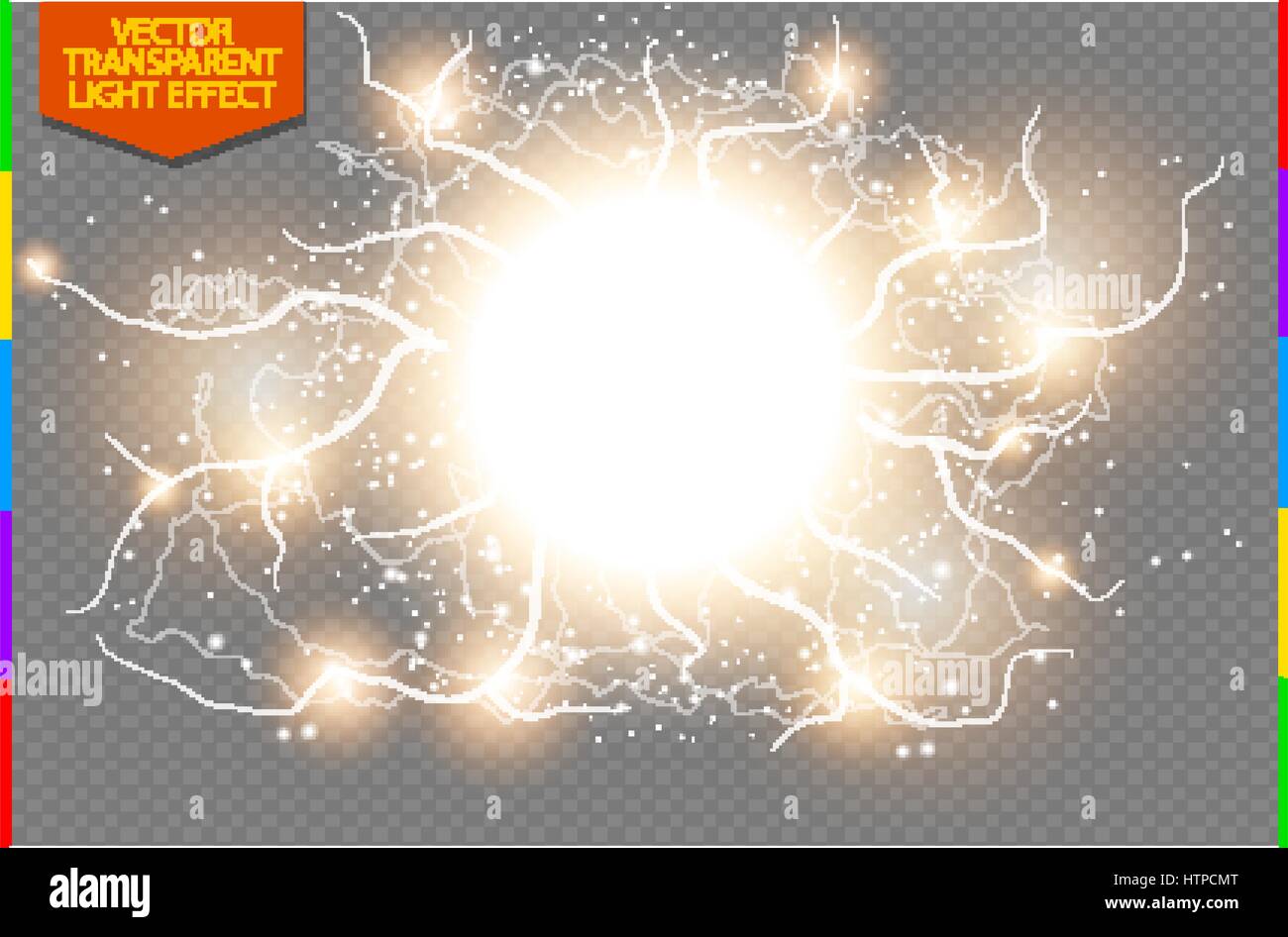 Résumé d'or de choc de l'énergie effet lumière spéciale explosion avec spark. Parafoudres glow vecteur cluster. Décharge électrique sur transparent Illustration de Vecteur