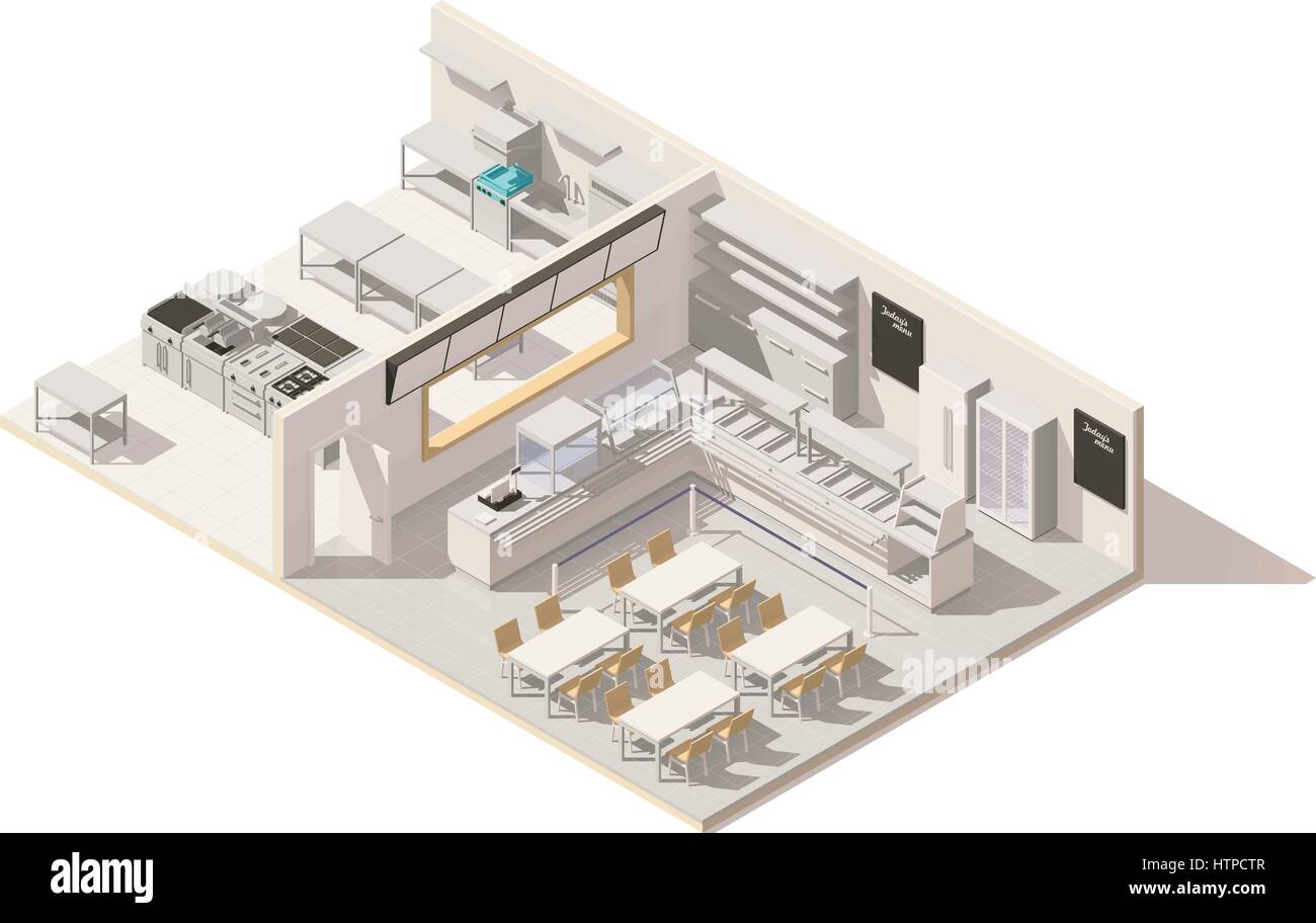 Vector poly faible isométrique avec cuisine restaurant Illustration de Vecteur