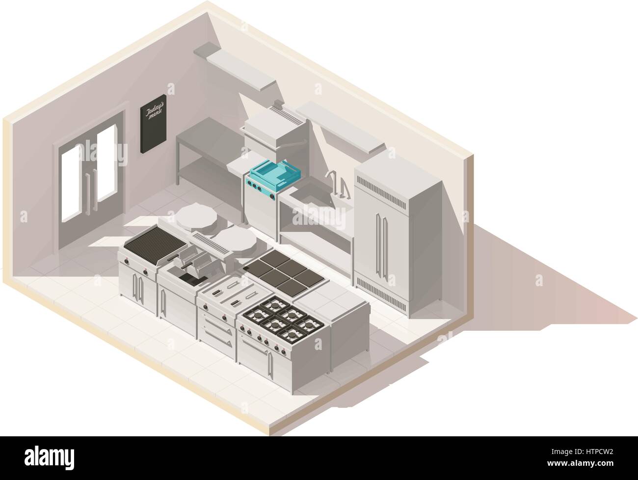 Vector poly faible isométrique cuisine professionnelle Illustration de Vecteur