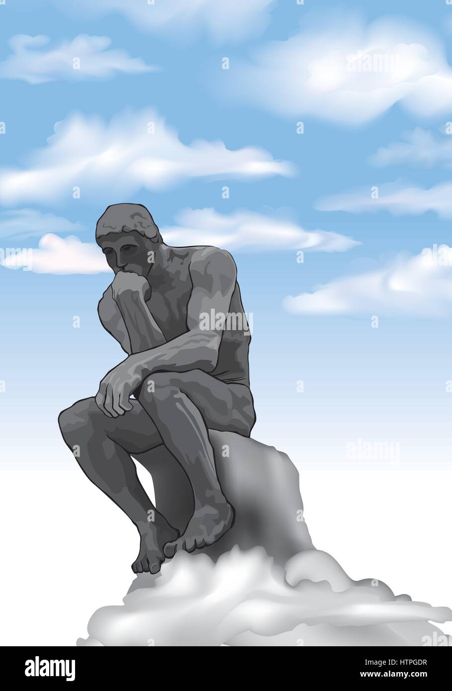 Homme penseur concept illustration. le penseur statue par le sculpteur français Rodin. Illustration de Vecteur