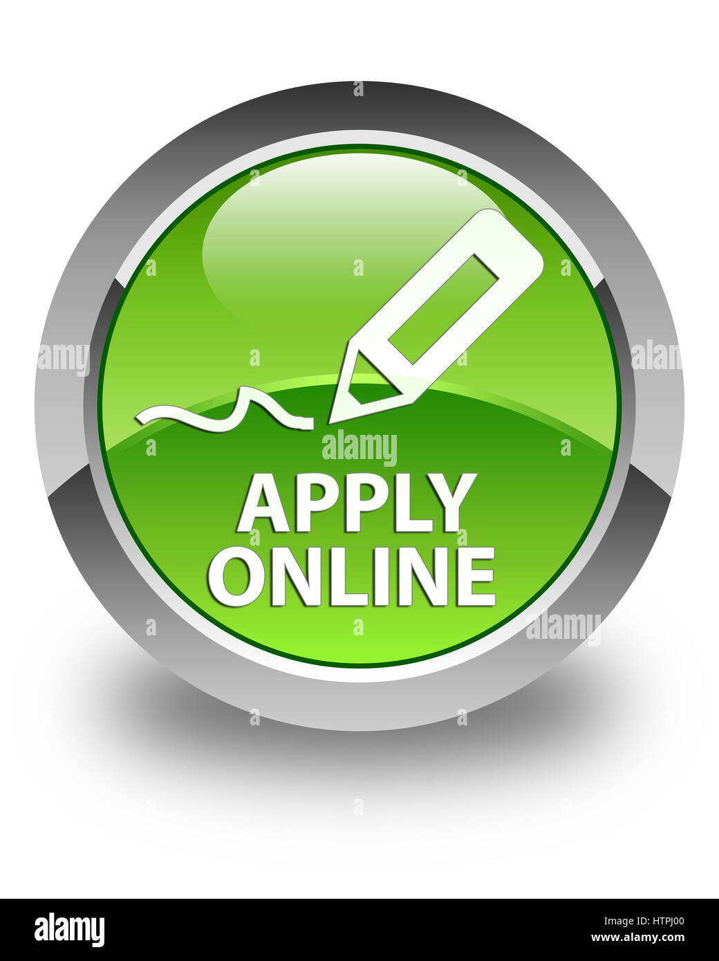 Postulez en ligne (icône Modifier une plume) isolé sur le bouton rond vert brillant abstract illustration Banque D'Images