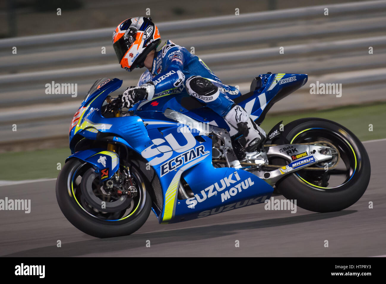 12 mars 2017, le circuit de Losail, au Qatar. Alex rin qui fait de Suzuki au cours de la dernière journée de l'hiver au test MotoGP Losail Circuit International. Banque D'Images