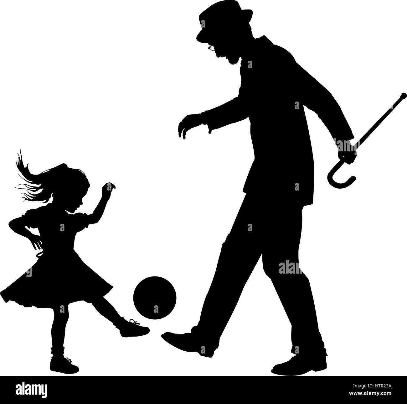 Vector illustration silhouette d'un homme âgé à jouer au football avec une jeune fille Illustration de Vecteur