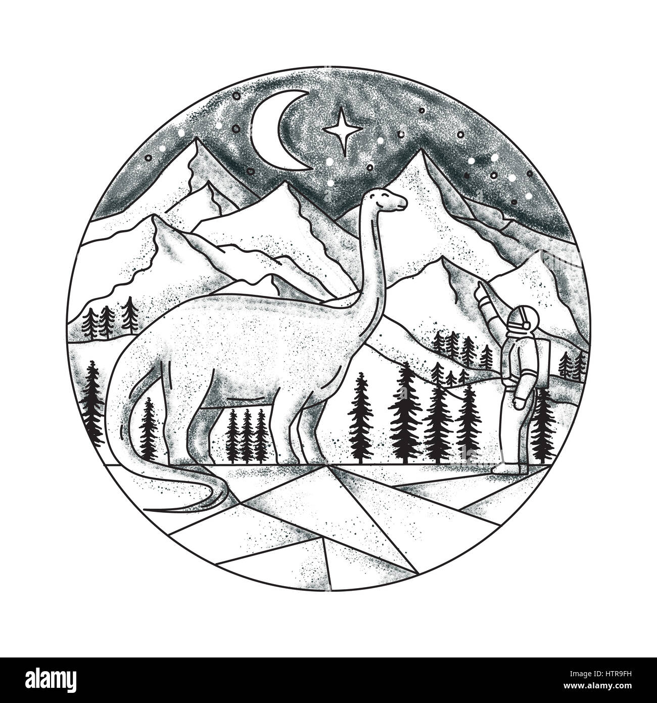 Illustration De Style Tatouage Un Astronaute Pointant Vers