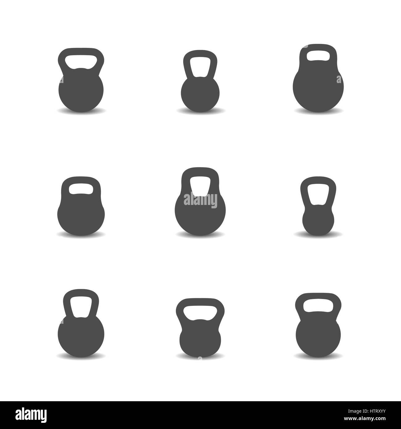 Définir des icônes avec ombre gris kettlebells isolé sur fond blanc, vector illustration. Illustration de Vecteur