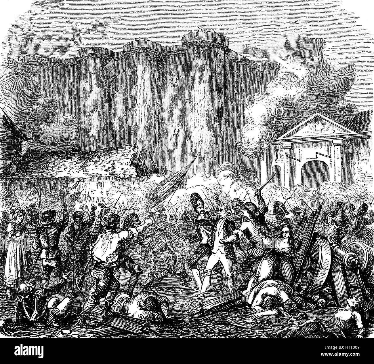 La Bastille était une forteresse à Paris. Il a joué un rôle important dans les conflits internes de la France et pour la plus grande partie de son histoire a été utilisée comme une prison d'état par les rois de France. Il a été pris d'assaut par une foule, le 14 juillet 1789, dans la Révolution française, la reproduction d'une gravure sur bois à partir de l'année 1880, l'amélioration numérique Banque D'Images