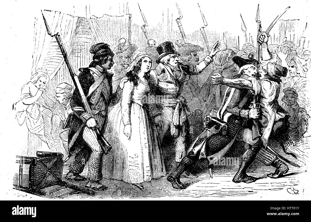 Marie-Anne Charlotte de Corday d'Armont, 1768 ? 1793, connu sous le nom de Charlotte Corday, était une figure de la Révolution française. Arrestation, reproduction d'une gravure sur bois à partir de l'année 1880, l'amélioration numérique Banque D'Images Marie-Anne Charlotte de Corday d'Armont, 1768 ? 1793, connu sous le nom de Charlotte Corday, était une figure de la Révolution française. Arrestation, reproduction d'une gravure sur bois à partir de l'année 1880, l'amélioration numérique Banque D'Images