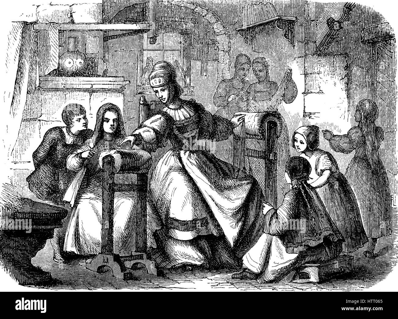 Barbara Uthmann, né vers 1514, dans les Monts Métallifères Annaberg en Allemagne, mort le 14 janvier 1575, a été considéré comme l'un des plus grands partisans de la dentelle aux fuseaux, reproduction d'une gravure sur bois à partir de l'année 1880, l'amélioration numérique Banque D'Images