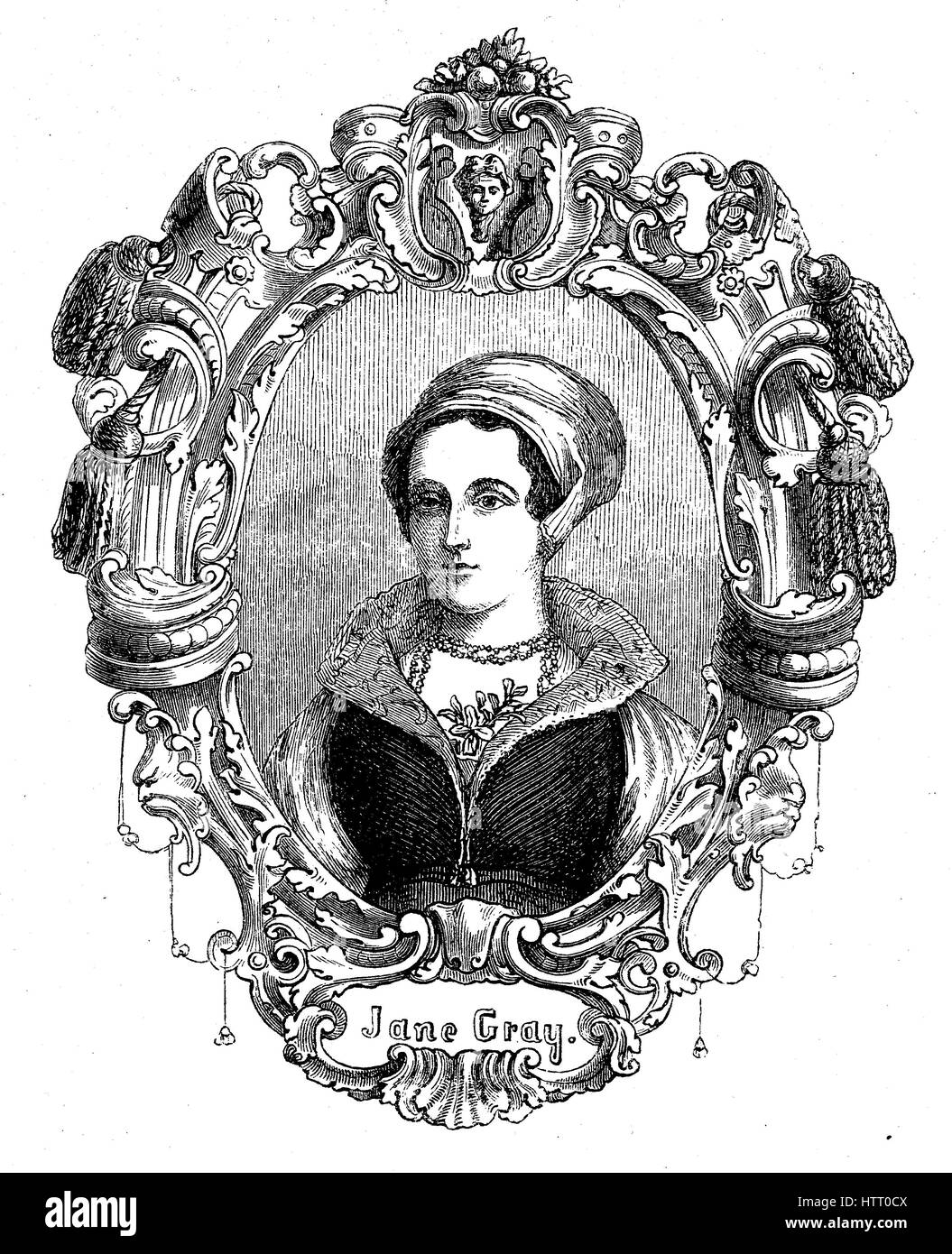 Lady Jane Grey, 1554 - 1536/1537, également connu sous le nom de Lady Jane Dudley ou Nine-Day la reine, était un aristocrate anglais et de facto monarque de l'Angleterre et l'Irlande à partir du 10 juillet jusqu'au 19 juillet 1553, la reproduction d'une gravure sur bois à partir de l'année 1880, l'amélioration numérique Banque D'Images
