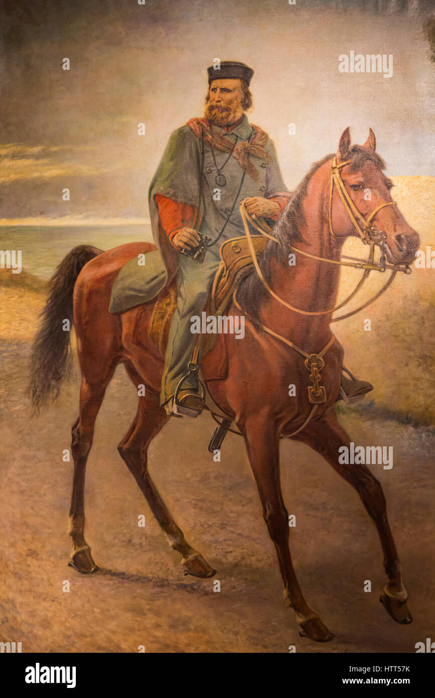 Rome, Italie. Giuseppe Garibaldi (1807-1882) à cheval. Après l'œuvre originale dans le Vittoriano de Carlo Adernollo (1824-1911), datée de 1908. Banque D'Images