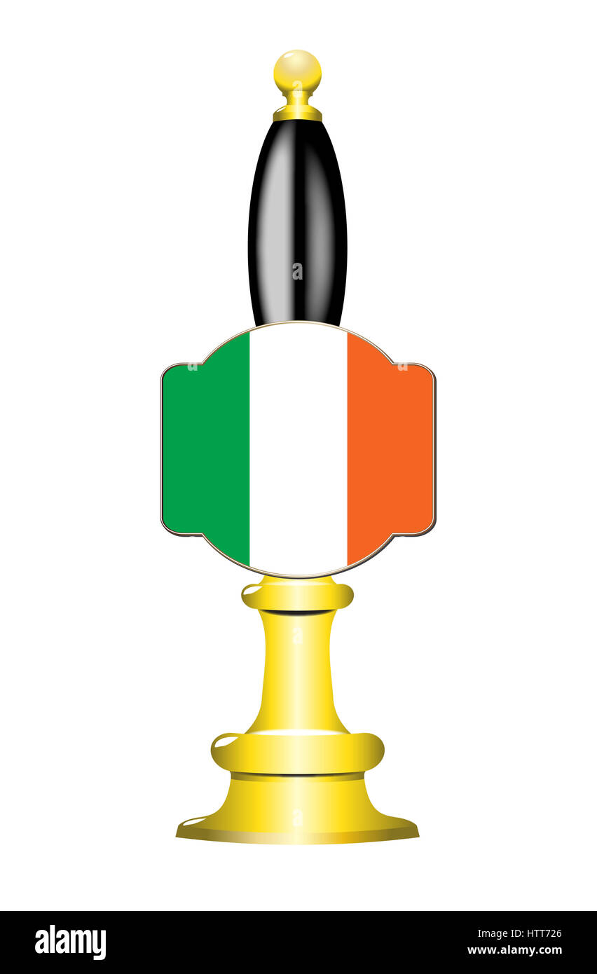 Une pompe à bière avec design et drapeau irlandais isolé sur fond blanc Banque D'Images