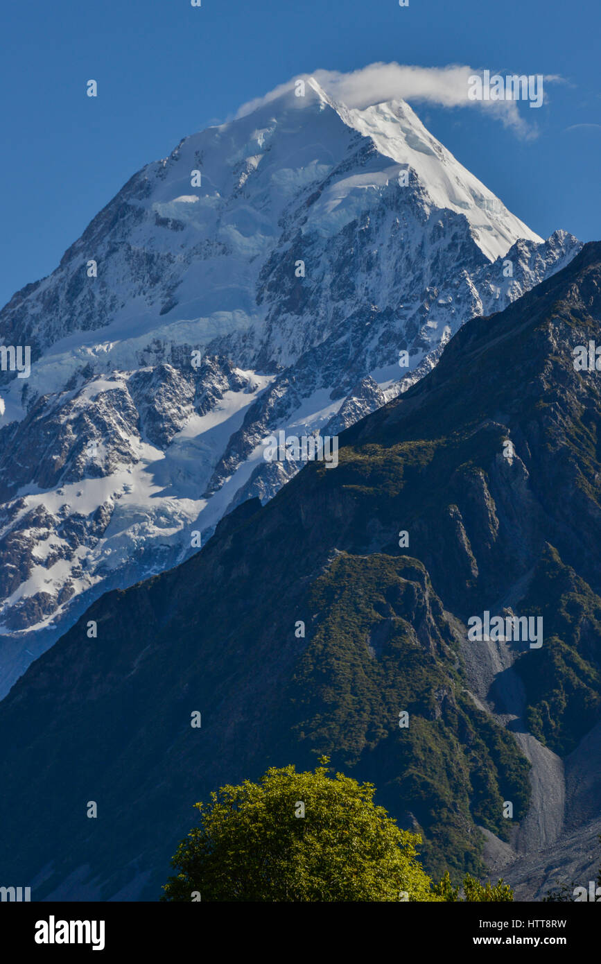 Portrait de Mt Cook, dans le parc national du Mt Cook, Nouvelle-Zélande. Banque D'Images