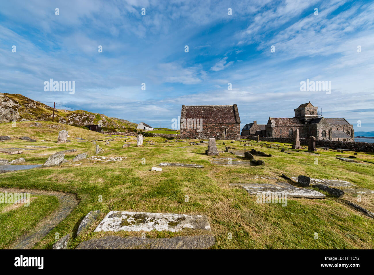 L'Abbaye d'Iona, Saint isle d'Iona, Ecosse, couvent, église et cimetière Banque D'Images