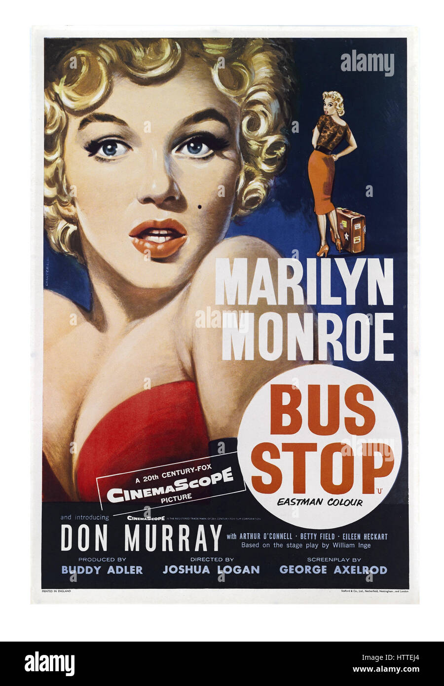 Film Retro Vintage poster de star de cinéma américain avec Marilyn Monroe en 1956 film 'Bus' Banque D'Images